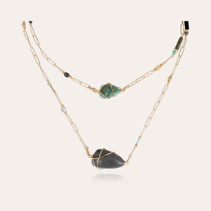 Rainbow Scapulaire necklace gold - Lazulite & Amazonite