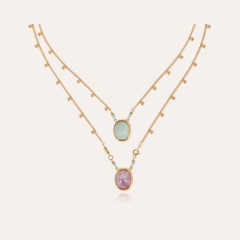 Ovo Serti scapulaire necklace gold - Amazonite & Amethyst