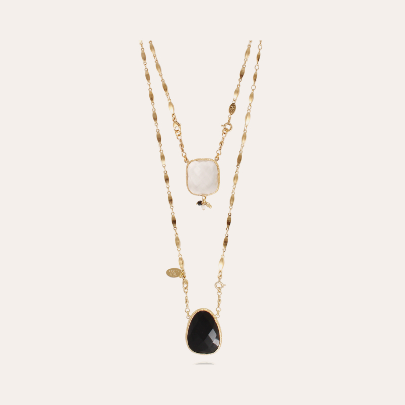 Scapulaire Serti necklace gold - Crystal & Black Onyx
