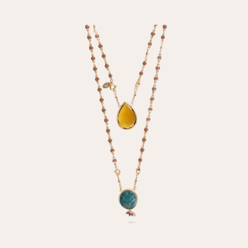 Scapulaire Serti necklace gold - Citrine & Blue apatite