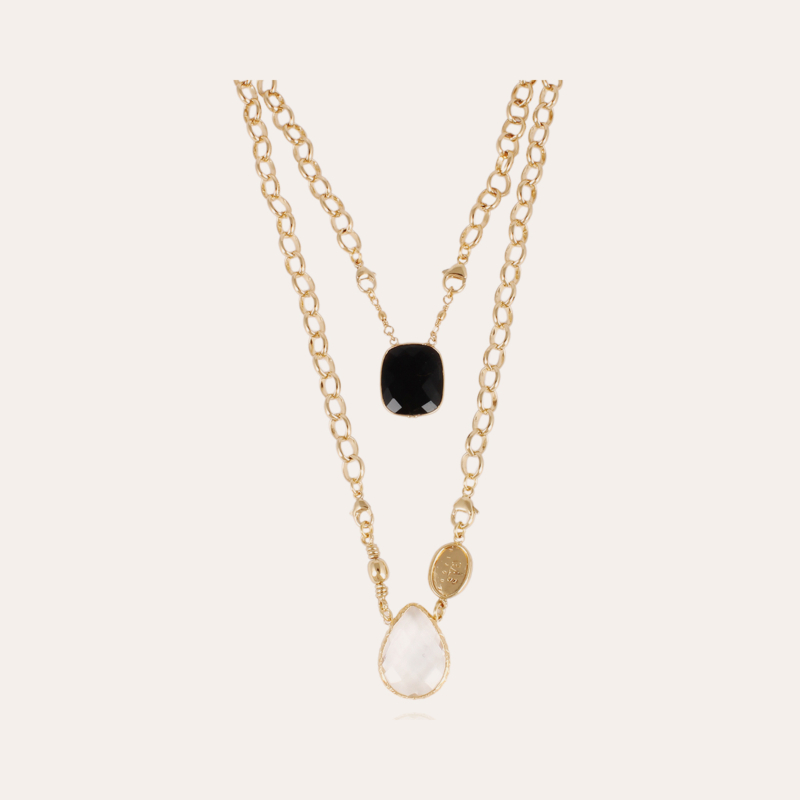 Scapulaire Billy necklace gold - Black Onyx & Crystal