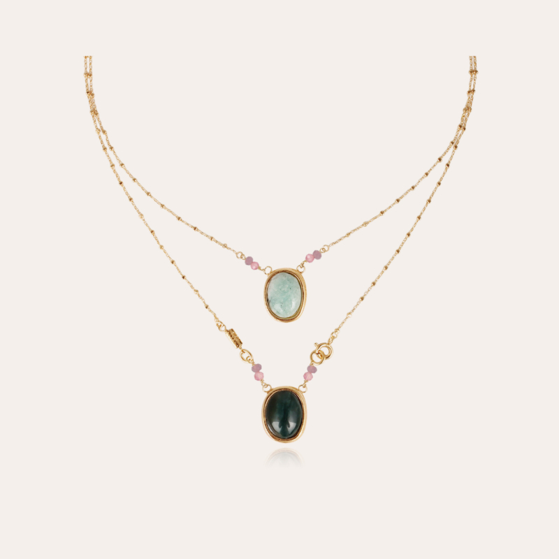 Ovo Serti Scapulaire necklace gold - Amazonite & Green Jasper