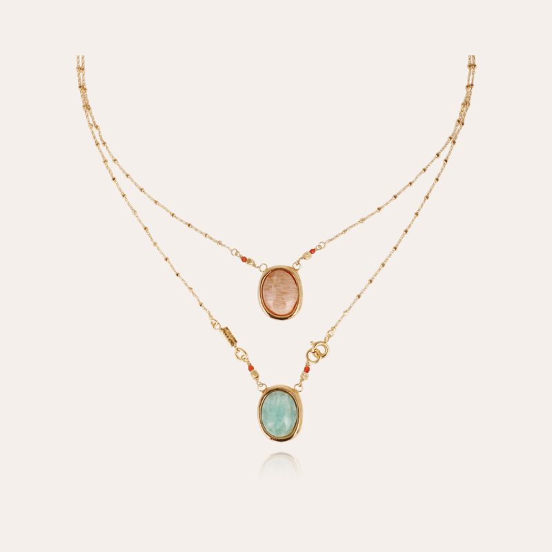 Ovo Serti scapulaire necklace gold - Amazonite & Pink Calcite