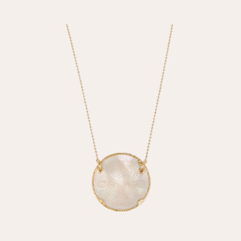 Sun Diva necklace large size gold - White Mother-of-pearl