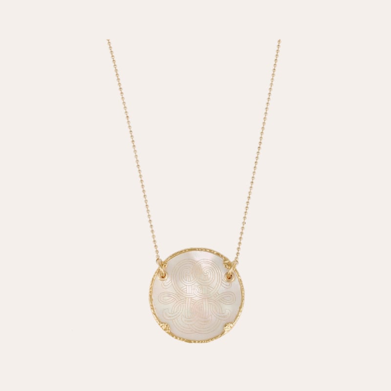 Collier Sun Diva grand modèle doré - Nacre blanche