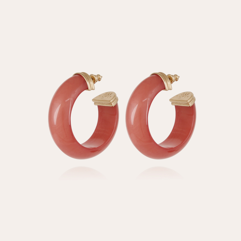 Abalone hoop earrings acetate gold - Coral
