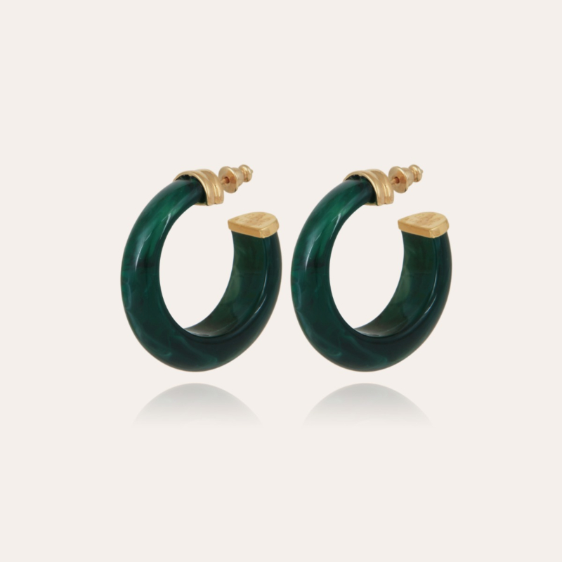 Abalone hoop earrings acetate gold - Emerald
