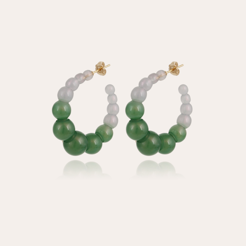 Andy hoop earrings small size acetate gold - Tie & Dye green