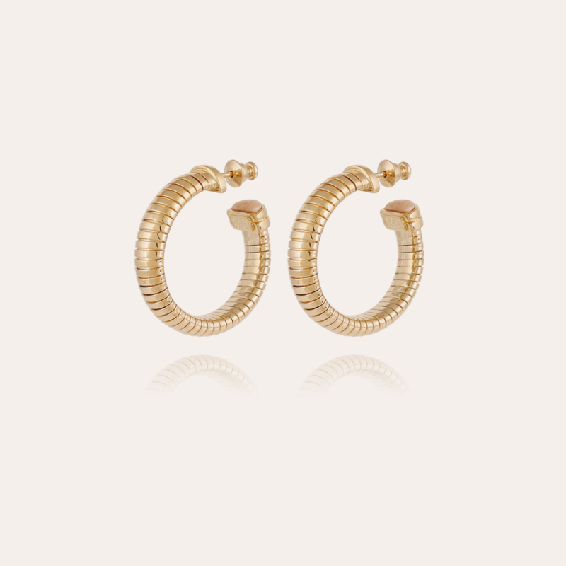 Antigone cabochons hoop earrings small size gold - Pink Calcite