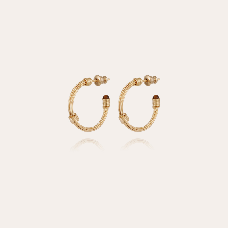 Ariane cabochons hoop earrings mini gold - Tiger's eye