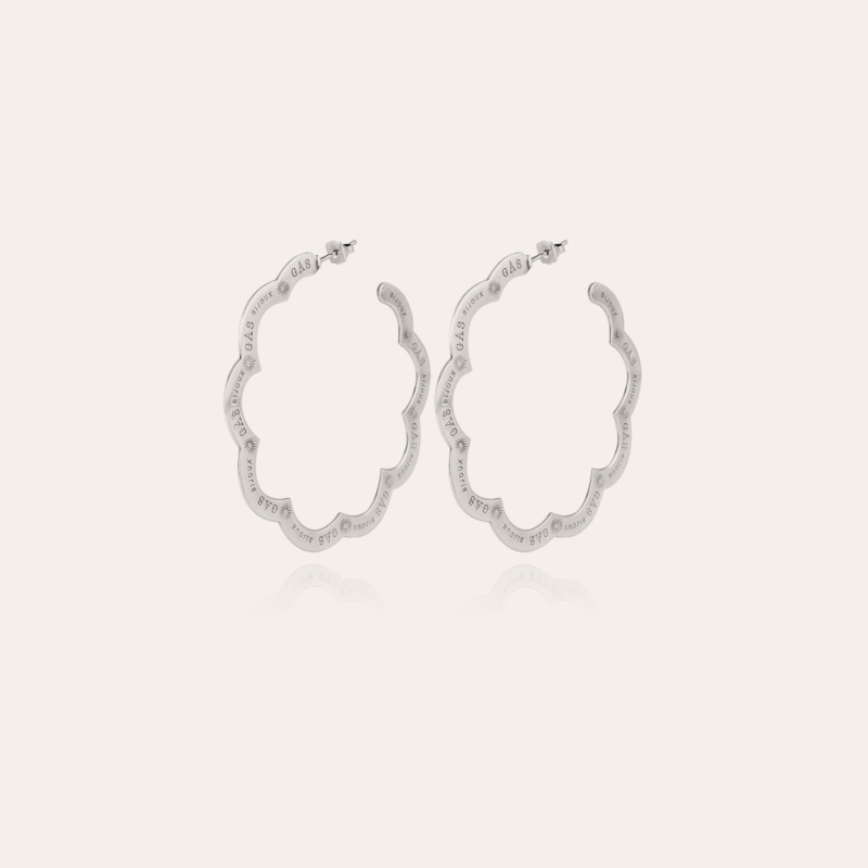 Boucles d'oreilles créoles Bolduc Flore gravées petit modèle argentées