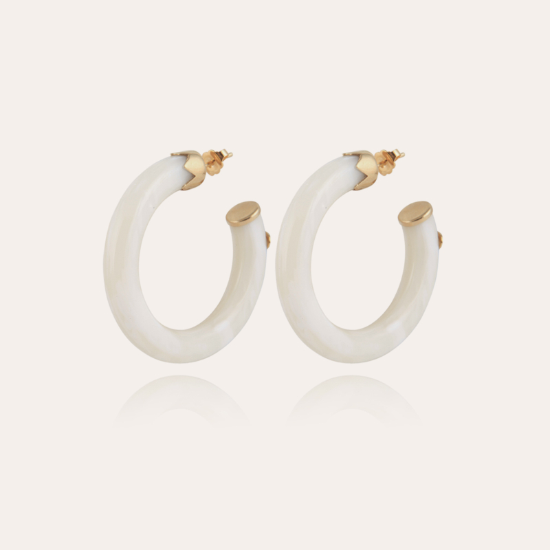 Caftan hoop earrings small size acetate gold - Ivory