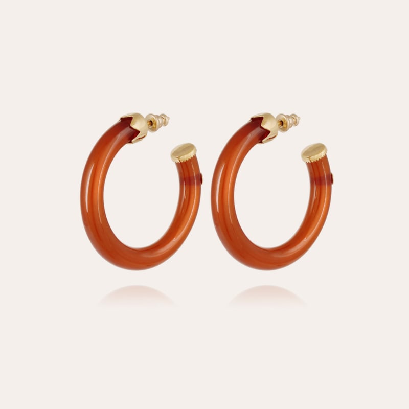 Caftan hoop earrings small size acetate gold - Brown