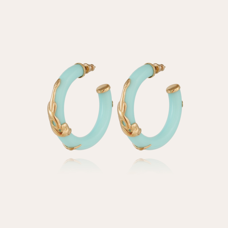 Cobra hoop earrings small size acetate gold - Blue