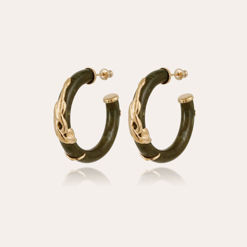 Cobra hoop earrings small size acetate gold - Kaki