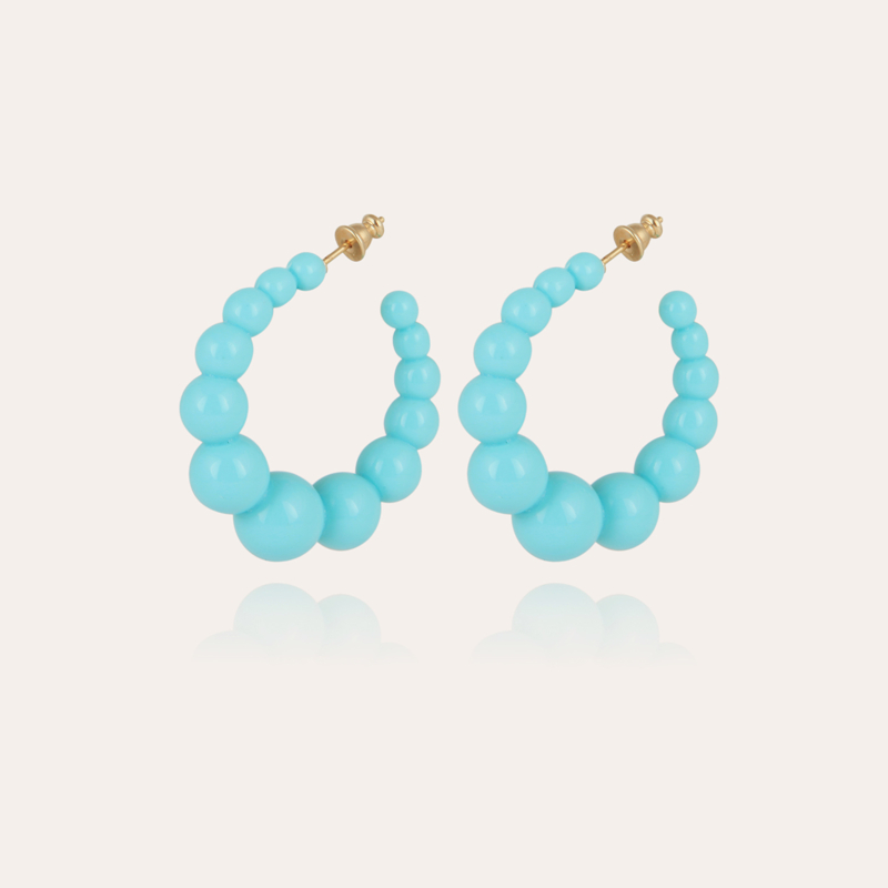 Andy hoop earrings small size acetate gold - Turquoise