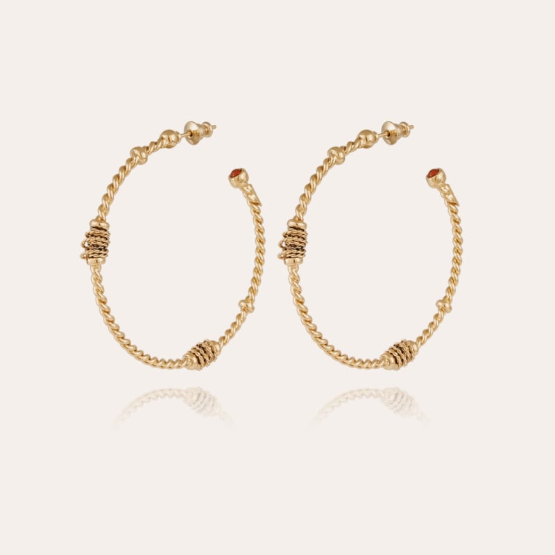 Earrings twisted hoop cabochons gold