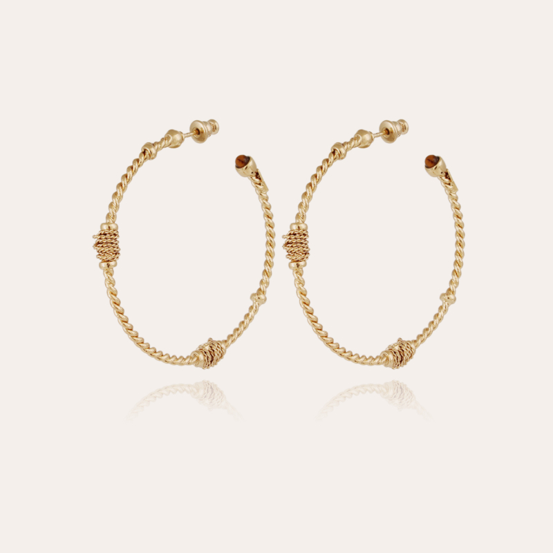 Twisted hoop earrings cabochons gold