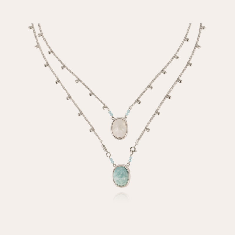 Necklace Scapulaire Ovo silver - Rock Crystal & Amazonite