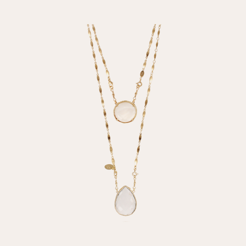 Collier Scapulaire Serti doré - Crystal & white Mother-of-pearl
