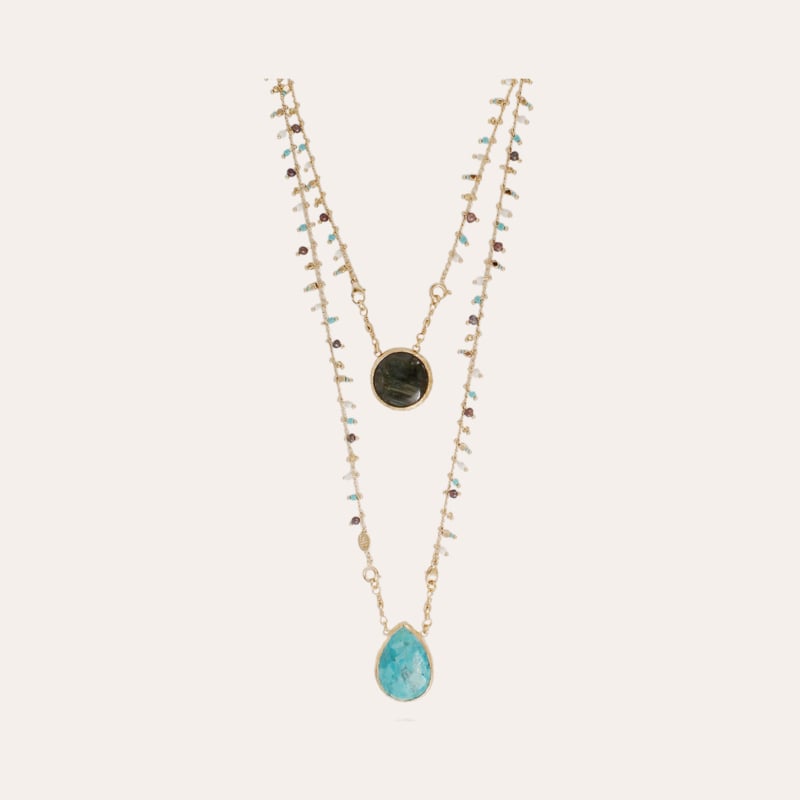 Scapulaire Serti necklace gold - Labradorite & Turquoise