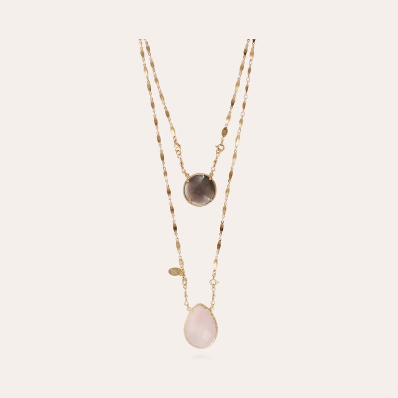 Scapulaire Serti necklace gold - Pink Quartz & grey Mother-of-pearl - Exclusive pieces (4 pieces)