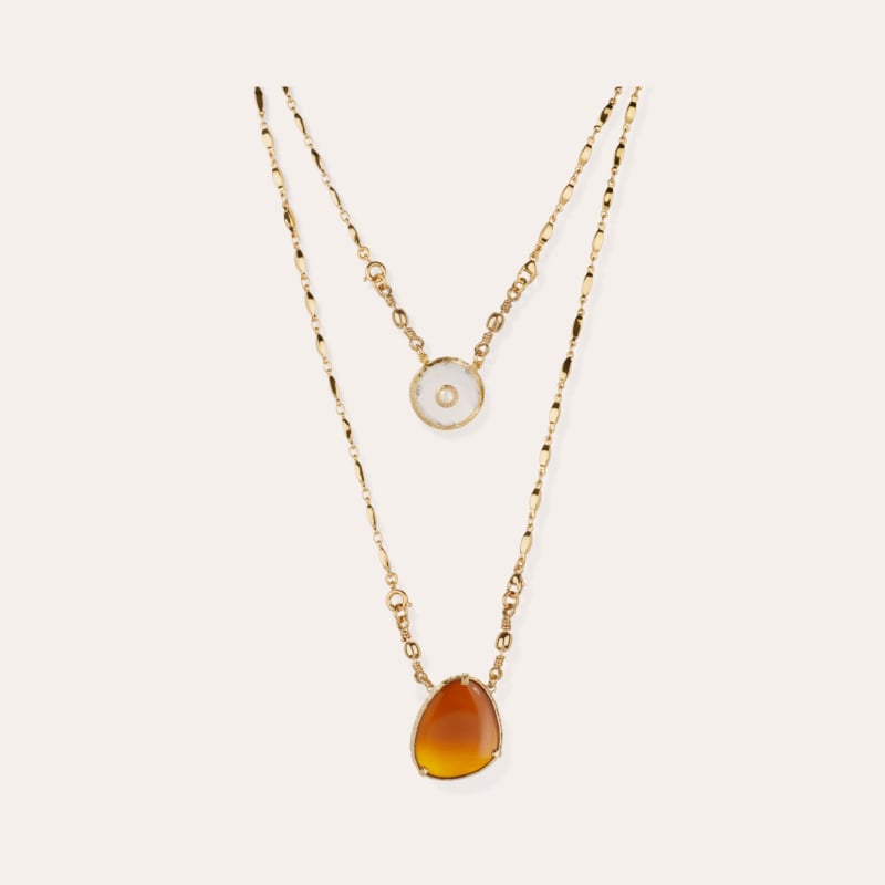 Scapulaire Serti necklace - Crystal & Carnelian