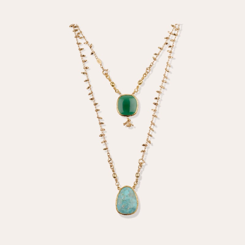 Scapulaire Serti necklace - Green Onyx & Turquoise