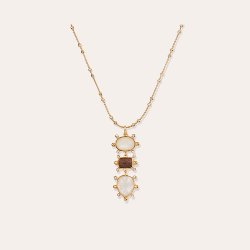 Tiki 3 rows necklace - White Mother-of-pearl & Wood