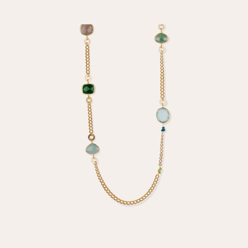 Silene long necklace - Grey Calcite, Green Onyx, Zircon, Blue Calcite & Green Quartz