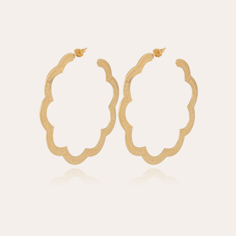Boucles d'oreilles créoles Bolduc Flore gravées grand modèle dorées