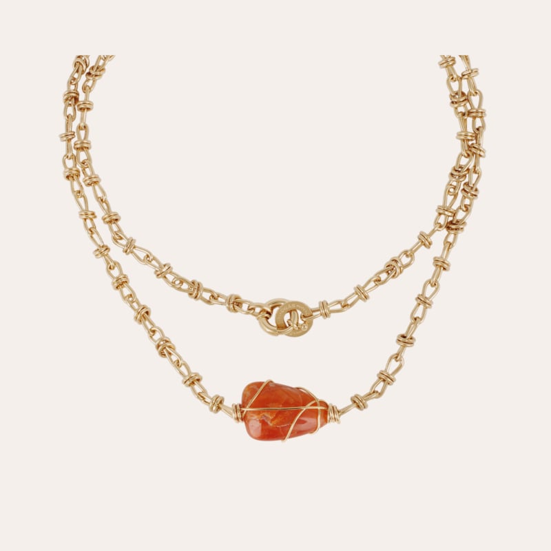 Amarre Rainbow long necklace gold - Carnelian