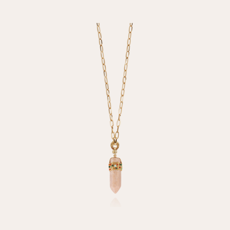 Aventura Serti long necklace large size gold - Pink Calcite - Exclusive piece (2 pieces)