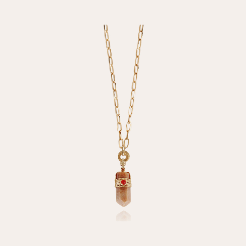 Aventura Serti long necklace small size gold - Pink Calcite