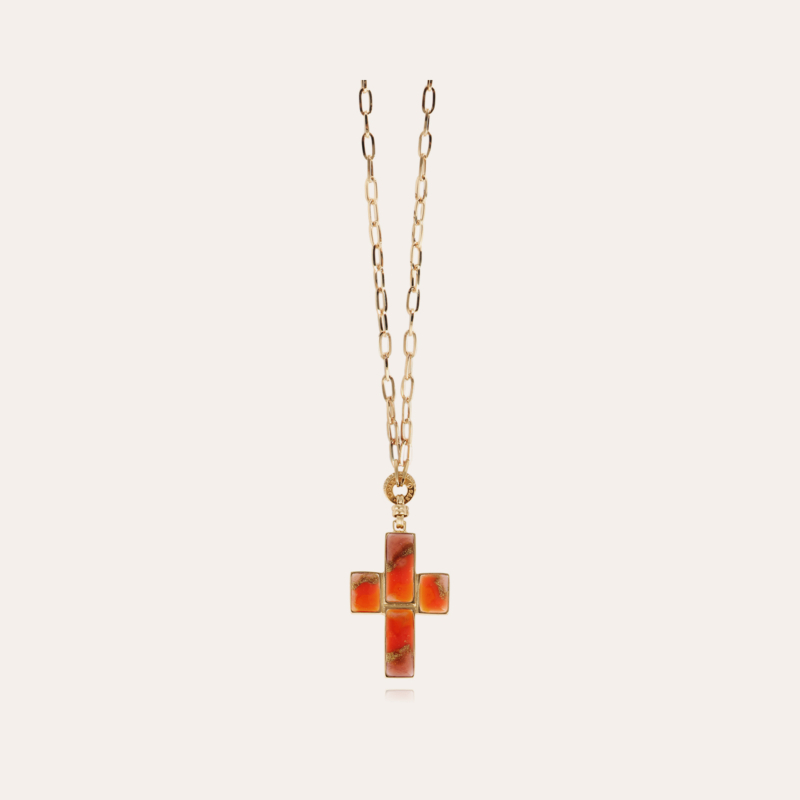 Croix enamel long necklace gold - Exclusive piece (2 pieces)