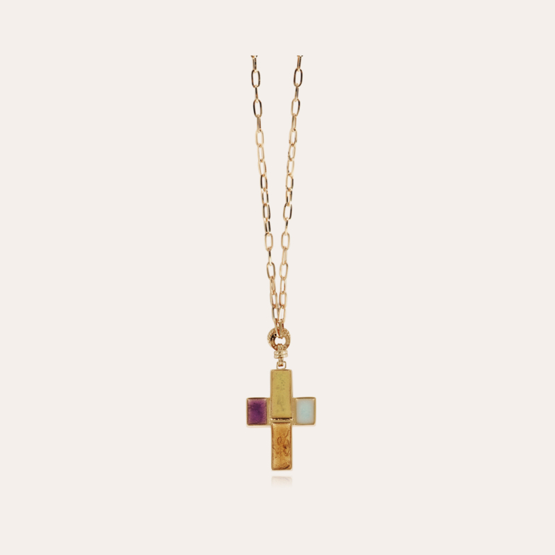 Croix enamel long necklace gold - Exclusive piece (2 pieces)
