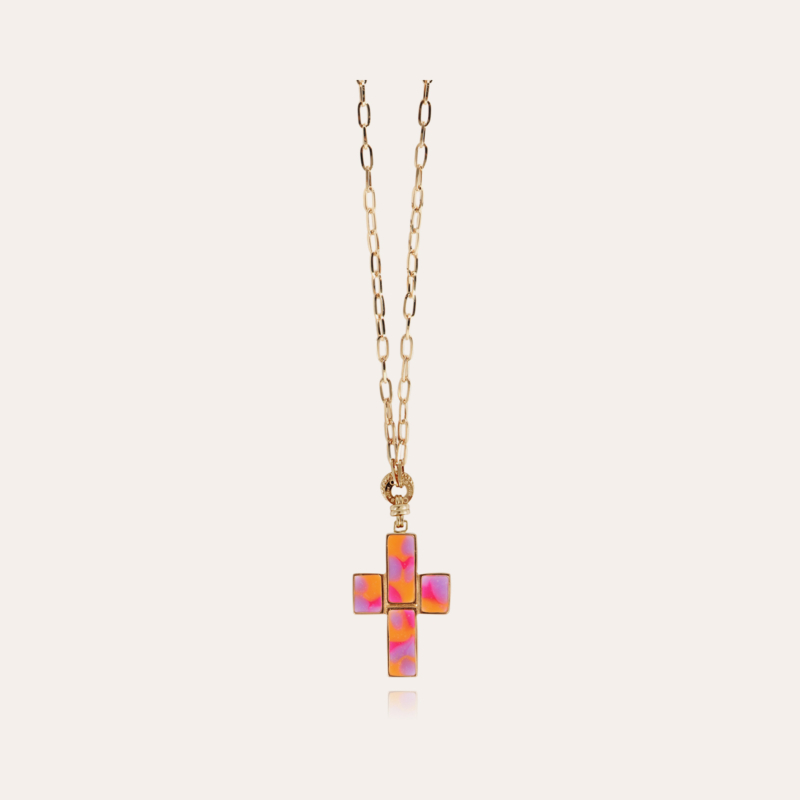 Croix enamel long necklace gold - Exclusive piece (4 pieces)