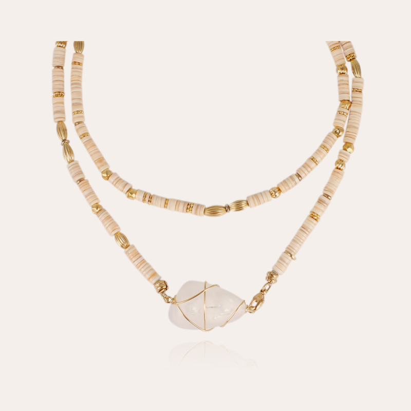 Aloha Rainbow long necklace gold - Rock Crystal