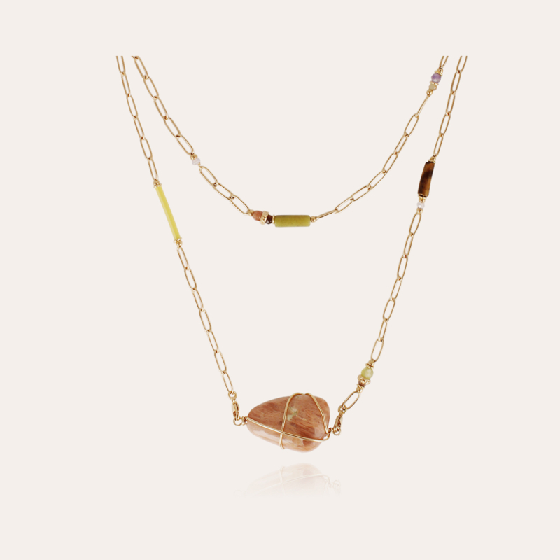 Rainbow long necklace gold - Pink Calcite