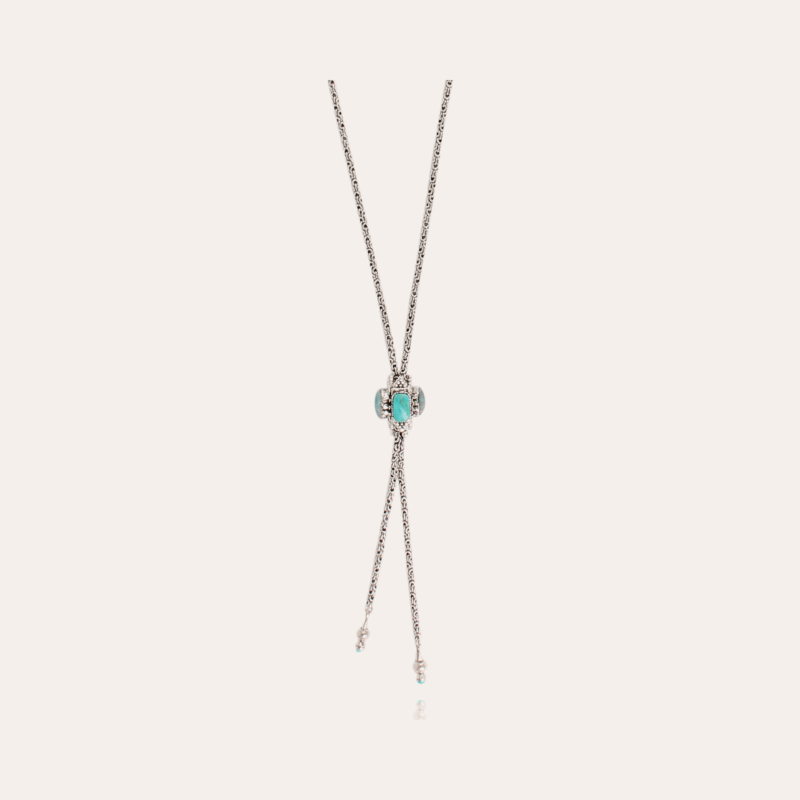 Serti Talisman long necklace silver - Amazonite, Blue Apatite & Turquoise