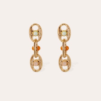 Carthage earrings - Amzonite, Carnelian & pink Quartz