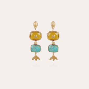 Silene earrings small size gold - Yellow Calcite & Turquoise