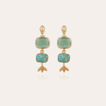 Silene earrings small size gold - Green Quartz & Amethyst