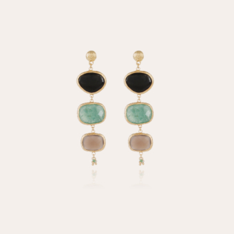 Silene earrings gold - Black Onyx, green Quartz & pink Quartz