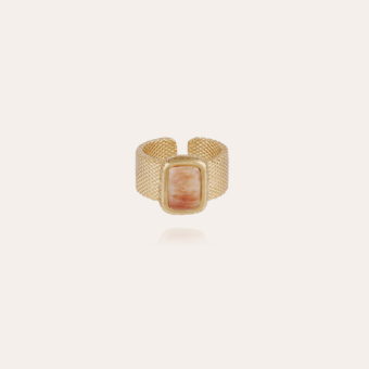Totem Pierre ring large size gold - Pink Calcite