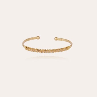 Bracelet Lyre jonc petit modèle doré - Quartz rose