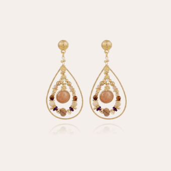 Aurore Serti earrings mini gold - Pink Calcite