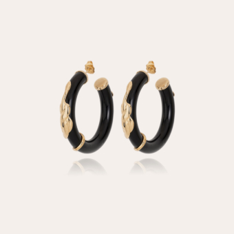 Cobra hoop earrings small size acetate gold - Black