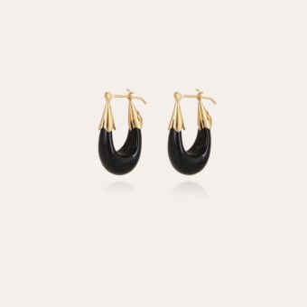 Boucles d'oreilles Écume petit modèle acétate dorées - Noir