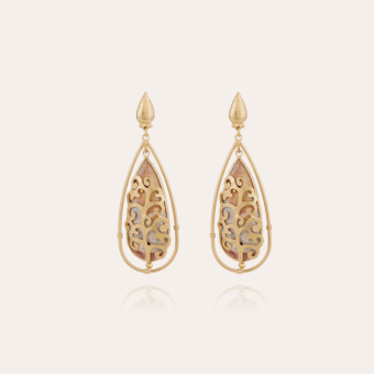Serti Cage cabochons large size earrings gold - Malinga Jasper